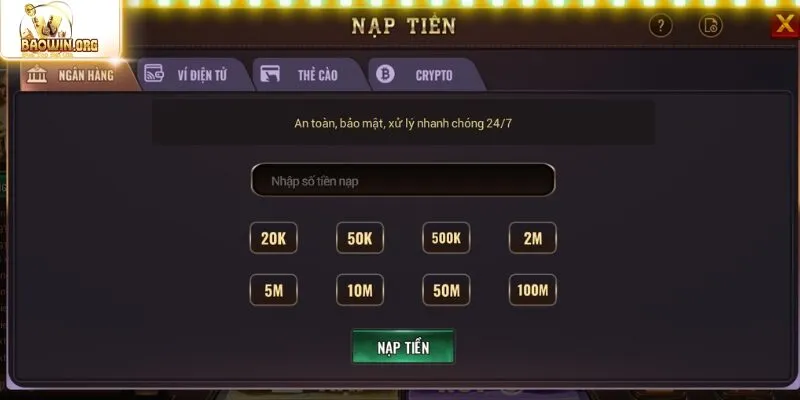 Hướng dẫn 5 bước nạp tiền baowin qua ngân hàng
